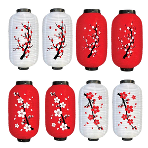 Lanterna Giapponese da Esterno Impermeabile in Seta/Nylon/Tessuto con Fiori di Prugna per Capodanno, per Ristoranti, Bianca, Modello WMLN-003 - Product Image 1