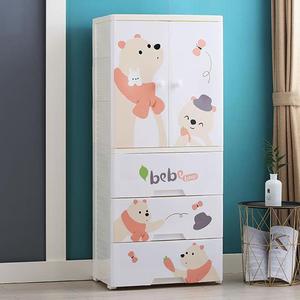 Lemari Penyimpanan Plastik Anak dengan Area Gantung & 3 Laci Organizer Lemari Kamar Anak Motif Beruang Kartun untuk Kamar Tidur Anak Laki-laki dan Perempuan - Product Image 6