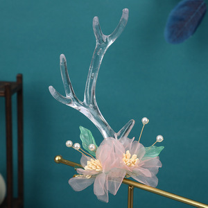 24 nouveaux accessoires pour cheveux de style ancien, design original, pinces à cheveux en soie rose avec fleurs de fée et cornes de dragon, même style que le petit dragon - Product Image 2
