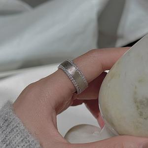 S925 Pure Silver Brushed <b>Ring</b> Niche Design Simple Fashionable Medieval Heavy Industry Vintage <b>Open</b> <b>Ring</b> with Inlay Shell Setting - Product Image 3