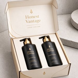 Caja de Envío Corrugada Reciclable de Lujo Honest Vantage 2026 con Logotipo Personalizado para Kit de Champú y Acondicionador, Limpiador y Suero para Ojos - Product Image 4