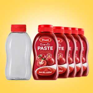 Botella de salsa de plástico transparente con tapa abatible de sellado por inducción a prueba de fugas, botella exprimible de PET de 660ml de boca ancha para pasta de ketchup - Product Image 1