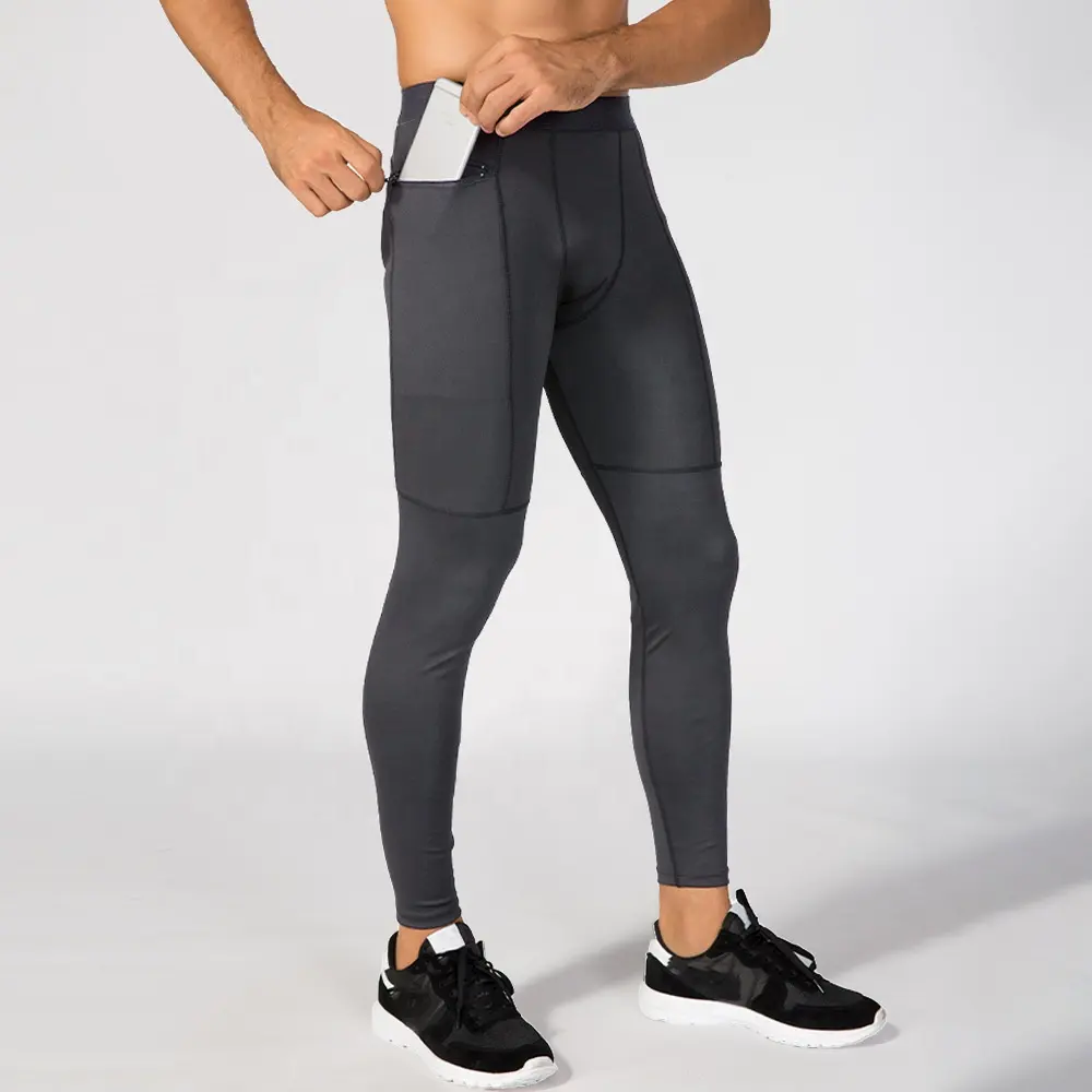 Leggings con bolsillos para hombre sin costuras secado rápido entrenamiento deportivo compresión personalizada