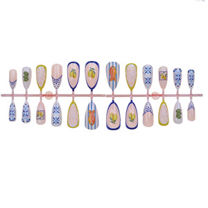 24 faux ongles à presser style méditerranéen, forme amande moyenne, avec imprimé citron, poisson et fleurs, pour femmes, pour les <span class=keywords><strong>vacances</strong></span> d'été et le quotidien - Product Image 5