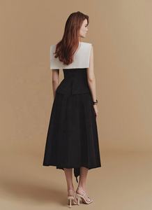 OUDINA elegante blanco y negro contraste Irregular hueco vestidos de baile elegante vestido con volantes para mujer - Product Image 2