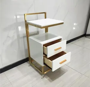 Salon Shop Professional Moving Beauty <b>Trolley</b> Modern White MDF Gold Stainless Metal Style Salon Furniture Hand Carts Home Office - Product Image 5