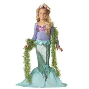 Gaun Ekor Anak-anak Putri Duyung Halloween Pesta Mewah Anak-anak Pakaian Renang Putri Duyung untuk Anak Perempuan Anak-anak untuk 12 Tahun Set Bikini