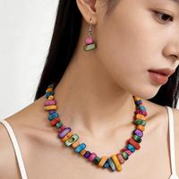 Kalung manik-manik warna-warni Bohemia trendi, perhiasan pernyataan gipsi etnik untuk Aksesori liburan pantai wanita