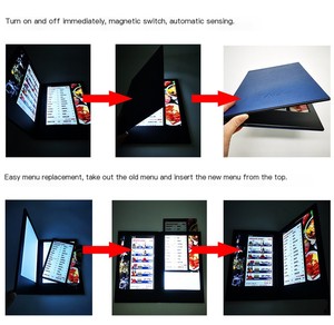Ricaricabile <span class=keywords><strong>LED</strong></span> Retroilluminato Segno di Menu Supporto per Tenda Display a Doppia Pagine A4 <span class=keywords><strong>Led</strong></span> Copertina del Libro del Menu per il Ristorante Spuntino Bar
