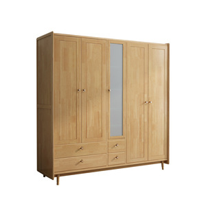 Hengke Furniture Nordic Rubberwood <b>Wardrobe</b> Modern Minimalist Solid Wood 2 3 4 5 Door Hinged Storage Cabinet For Master Bedroom - Product Image 2