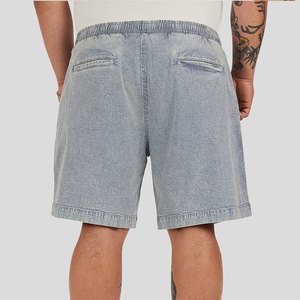 Pantalones cortos de mezclilla a rayas azules para hombre, talla grande, con cordón, cintura elástica, ajuste holgado informal, pantalones cortos de mezclilla de verano para uso diario y vacaciones - Product Image 5