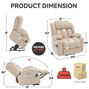 <span class=keywords><strong>Sillón</strong></span> Reclinable <span class=keywords><strong>Eléctrico</strong></span> de Diseño Americano Beige con Cojín Superior, Masaje Térmico, Capacidad de 350 lb, Tapizado en Chenilla - Product Image 2