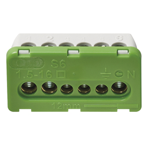 Bloc de bornes 6 trous 1,5-16 mm Vert S6 12 mm Central Aesthetic - Product Image 1