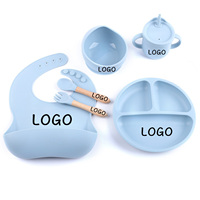 Lot de 6 pièces personnalisables en gros pour l'alimentation des bébés : Ensemble bol à ventouse, bavoir, couverts, cuillère et fourchette en silicone