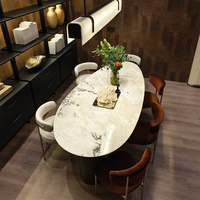 Gainsville Table de salle à manger en marbre King Size haut de gamme Pierre naturelle de luxe en forme de goutte d'eau avec pieds en métal Piedra Sinterizada