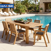 Ensemble de table et de chaises de jardin en teck massif moderne pour hôtel, villa, restaurant extérieur, résistant à l'eau et aux rayons UV, vente en gros