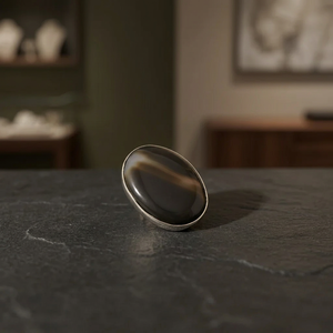 Anillo de Ágata Ovalado con Banda para Mujer, Engaste de Plata, Anillo Moderno con Piedra Preciosa de la India, Elegante y Delicado - Product Image 3