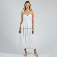 Robe midi blanche personnalisée à fines bretelles, bustier, taille haute, ourlet bouffant, coupe trapèze, vêtements pour femmes