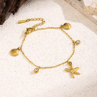 Bracelet style océan avec coquillages, étoiles de mer, zircon, petites perles, breloques, bijoux, bracelet anti-ternissement TGSL3584
