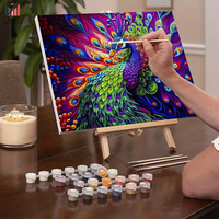 Fleurs bricolage peinture par numéros Kit pour adultes paon Design avec peintures acryliques peinture sur toile et fleur colorée pour la décoration murale de la chambre