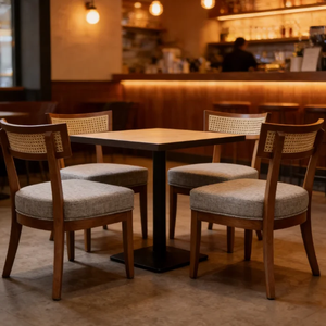 Mesa Redonda de Madera con Sillas Tapizadas en Tela, Diseño Moderno Minimalista para Comedor - Product Image 2