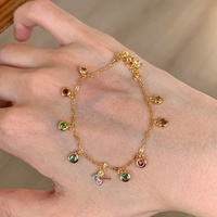 Gelang Perak Vintage Retro Gaya Dopamin Berlapis Ganda Pelangi Batu Gelembung Semanggi Niche Delikat Serbaguna Emas Warna-warni
