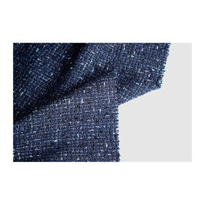 Tela Tweed de Primera Calidad Hecha en Corea, Color Azul Marino con Detalles Metálicos Plateados, Tejido de Lujo y Textil Tejido Personalizado OEM y ODM - Product Image 5