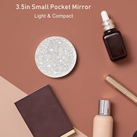 Cermin Kosmetik Portabel Berlapis Emas dengan Lampu LED Rhinestone, Dua Sisi, 3.5 Inci, Dapat Diisi Ulang, Mini, Pembesar