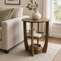 Table basse ronde intelligente moderne avec rangement, table de chevet, lampe, meubles de salon en bois