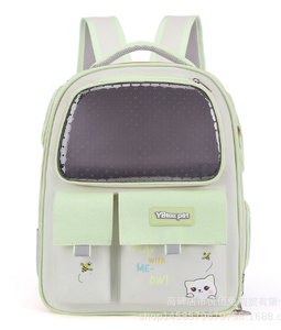 Pet <b>Backpack</b> Carrier Transparent Oxford Breathable Zipper Closure Yellow Gray for <b>Cats</b> - Product Image 5
