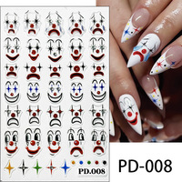 Autocollants pour ongles 5D en plastique japonais écologiques 2024 : Crâne, toile d'araignée, citrouille, clown, Halloween, horreur, beauté des ongles