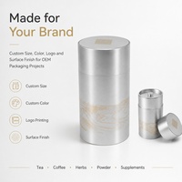 Boîte à thé en aluminium à double couvercle argentée personnalisée avec couvercle intérieur pour le thé en vrac, le matcha, les herbes, l'emballage de thé