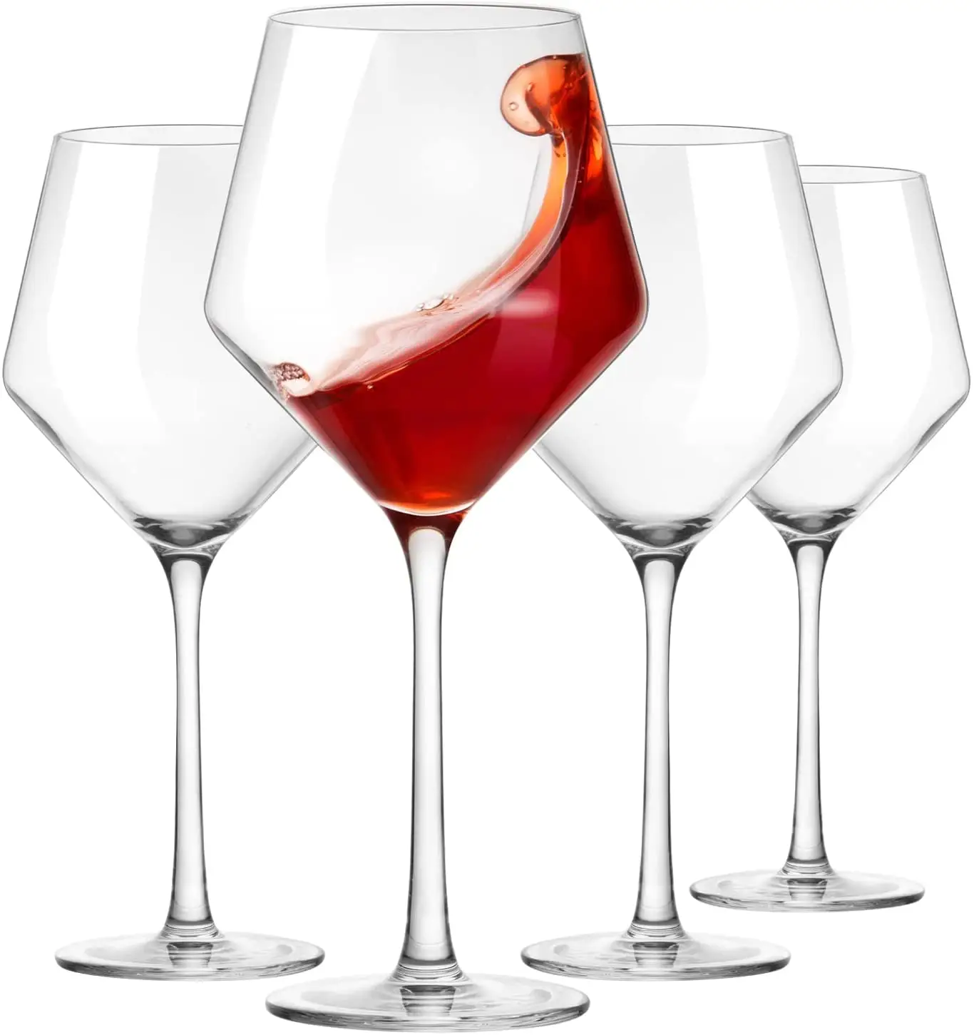 Kaca Anggur Merah Gaya Italia Kristal dengan Batang Panjang, Kacamata Anggur Merah Anggur Bebas Timah Dalam Kotak Hadiah