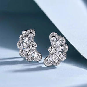 Elegant Flower <b>Stud</b> <b>Earrings</b> White Gold Diamond Round Brilliant Cut Claw Setting Women's Classic <b>Fine</b> Jewelry E3590 - Product Image 4