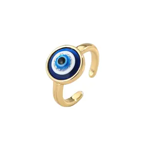 Lucky Allah Eye Blue Eye Ring Gold Color adjustable Finger Ring for Women Female Islamic Wedding Muslim Turkish Jewelry