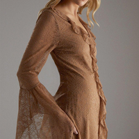 Robe longue asymétrique à volants Wisrise Fashion, style bohème chic pour femme, en dentelle camel avec motif délicat, design personnalisé
