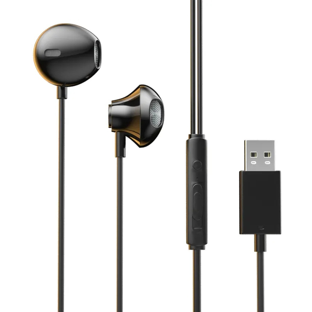 Computer Earphone USB Wired Earbuds 2.5M Headset Gaming Headphones with Built-in Mic Volume Control IPX-3 Waterproof Black/White