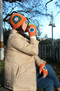 Bohemian Crochet <b>Hat</b> <b>and</b> Fingerless Gloves <b>Set</b> Acrylic Winter <b>Scarf</b> <b>Hat</b> <b>and</b> Glove <b>Set</b> for Adult <b>Women</b> - Product Image 2