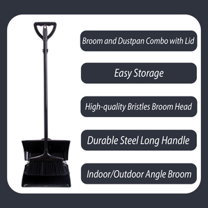 Household Heavy-Duty Black Plastic Broom Dustpan Set with Long Handle and Lid Combo-Commercial-Grade Cleaning Tool - Product Image 4