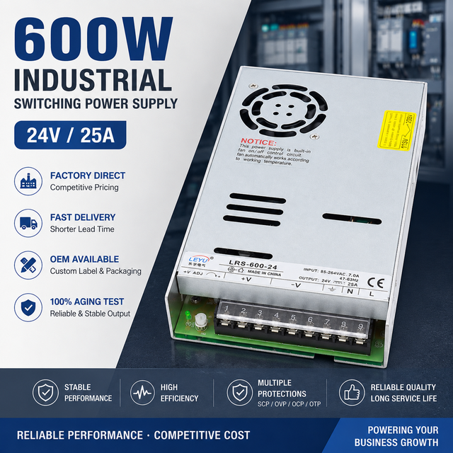 LRS-600-12 High Efficiency Aluminum Shell Switching Power Supply 600W 12V 50A Single Output AC DC SMPS 1U Low Profile 3D Printer