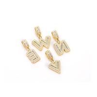Hip Hop initiale A-Z lettre pendentif collier plaqué or Baguette roche sucre Zircon glacé diamant perle acier inoxydable laiton corde
