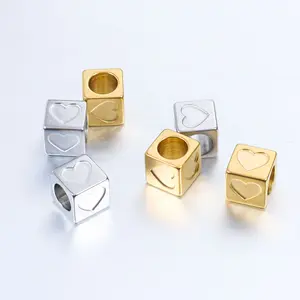 Stainless Steel Gold Plated Heart Square Cube Beads For Jewelry Making Bracelet Necklace DIY Jewelry Findings