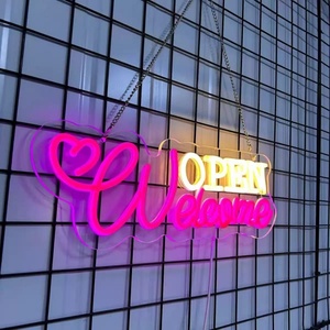 Enseigne murale personnalisée pour vitrine de magasin - Design d'enseigne au néon LED OPEN WELCOME - Product Image 4