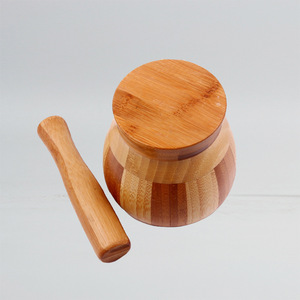 Bamboo Garlic Mortar Pestle Set 9.5 10.5 12.5 Cm Kitchen <b>Herb</b> Spice <b>Grinder</b> Manual Crusher For Cooking Seasoning - Product Image 4