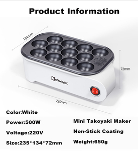 Pembuat Takoyaki Mini Otomatis untuk Rumah Tangga, Mesin Pembuat Kue Bola Gurita Jepang Multifungsi dengan Pelat Anti Lengket 220V/Putih - Product Image 6