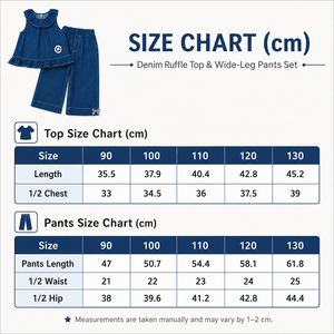 MZJ Set 2 Pezzi in Denim <span class=keywords><strong>per</strong></span> Ragazze, 100% Cotone, Top Senza Maniche con Colletto a Volant, <span class=keywords><strong>Pantaloni</strong></span> a Gamba Larga con Elastico in Vita, Orlo con Fiocco, Elegante - Product Image 6