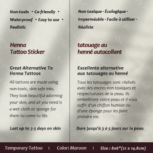 Diseños de Tatuajes Temporales de Henna Desechables para Manos, Color Granate, Resistentes al Agua - Product Image 3