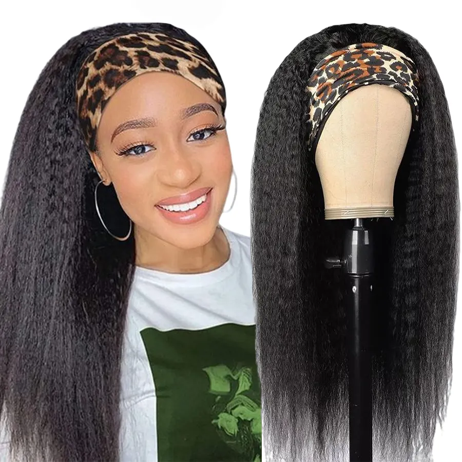Yaki Headband Wig Raw Human Hair Glueless Half Wig With Head band Brazilian Kinky Straight Headband Wigs For Black Women