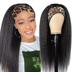 Yaki Headband Wig Rambut Manusia Mentah Tanpa Lem Setengah Wig dengan Ikat Kepala Brasil Keriting Lurus Headband Wig untuk WANITA HITAM