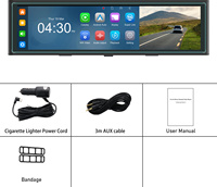 Caméra embarquée Podofo 10,99'' HD double objectif 4K DVR sans fil Carplay/Android Auto IPS WIFI avec vision nocturne, caméras avant/arrière